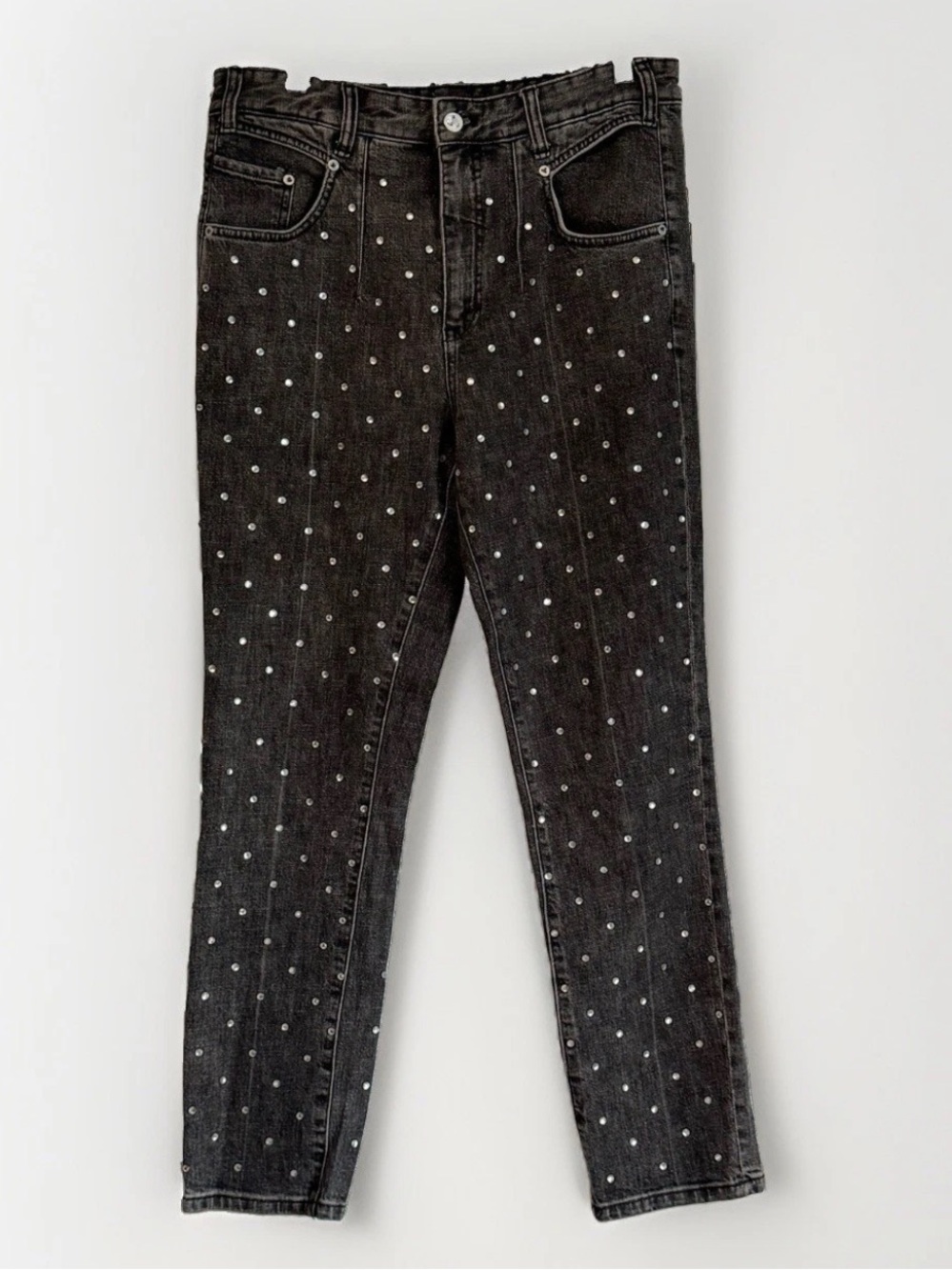 Anthropologie Pilcro Washed Black Ultra High-Rise Beaded Straight Jeans Sz 29